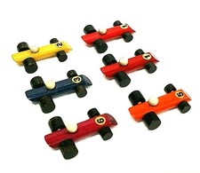 LOTTO 6 pz MACCHININE in LEGNO CON NUMERO GIOCO WOODEN CAR VINTAGE TOY 1970 