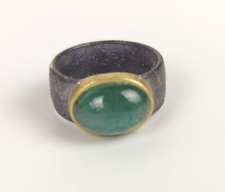 ANELLO VINTAGE IN ARGENTO E ORO GIALLO 750% 18 KT SMERALDO N15 55MM ANTICO