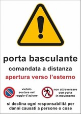 CARTELLO SEGNALETICO - PORTA AUTOMATICA BASCULANTE - segnale pericolo