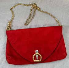 Borsa RODO rossa scamosciata pochette tono oro catena cristalli designer Italia chiusura a scatto