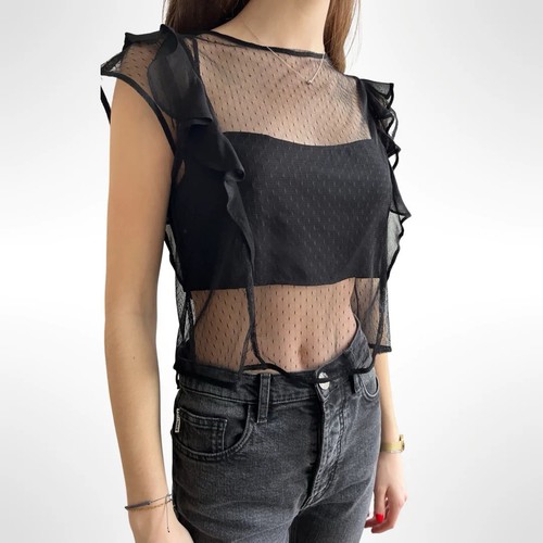Top donna zara nero rete - top,