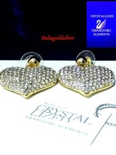Gioielli orecchini cuore Donna Oro Giallo SWAROVSKI Originali Cristalli Ragazza