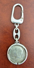 Vintage Portachiavi in Acciaio con Moneta da 1/2 Dollaro Kennedy Anno 1969