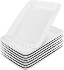 Set Di 8 Piatti Rettangolari, 23 X 14 X 2,8 Cm, in Porcellana Bianca, Piccoli Pi