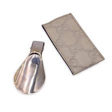 Autentico corno per scarpe Gucci pieghevole mini con pelle bianca con custodia Guccissima