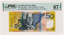 Banconota AUSTRALIA 50 dollari 2009 PMG MS 67 EPQ superba gemma non circolata