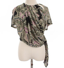 IRO NWT Rivola Short Sleeve Top Size 38 in Beige/Black/Multicolor 100% Silk