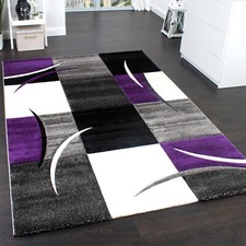 Tappeto Di Design Orlo Modello A Quadri Nei Colori Viola Bianco Nero Grigio