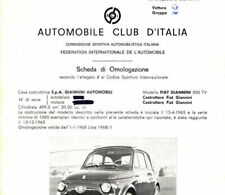 FIAT GIANNINI 500 TV COPIA SCHEDA OMOLOGAZIONE DA ORIGINALE DELL'EPOCA (255)