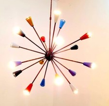 Lampadario grande 18 bracci con luce in ottone design metà secolo