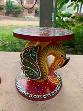 Decorativa IN Legno Mano Fatto Sgabello Indiano Old Design Dipinto Pavone Tavolo