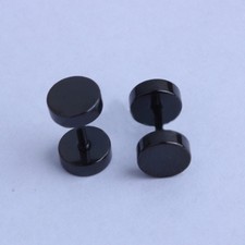 PIERCING FINTO ORECCHINO UOMO ACCIAIO DILATATORE INOX, NERO DISCO 6 MM ku