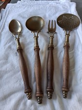 SET DI 4 MESTOLI DA CUCINA OTTONE O BRONZO E LEGNO LUNGH.34 CM CIRCA VEDI FOTO