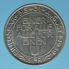 SVIZZERA 5 FRANCHI 1939 LUCERNA FESTIVAL MONETE DA COLLEZIONE ARGENTO SILVER