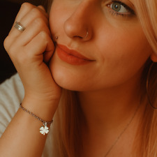 Bracciale Acciaio ciondolo Quadrifoglio Portafortuna argento Donna braccialetto