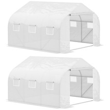 Outsunny Serra a Tunnel con 6 Finestre a Rete in Metallo e PE Bianca