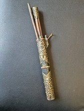 Antico set viaggio cinese bacchette riso vedere