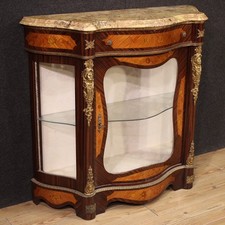Credenza francese intarsiata mobile vetrina stile Napoleone III marmo XX secolo