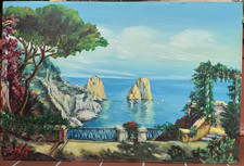 DIPINTO AD OLIO - FIRMATO- PAESAGGIO MEDITERRANEO - FARAGLIONI DI CAPRI - XX SEC