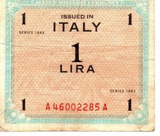 ITALY 1 Lira 1943, P-M10b used