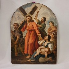  Dipinto Antico Via Crucis  Olio Su Tela XVIII SECOLO 