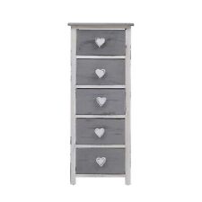Rebecca Mobili Cassettiera Mobile 5 Cassetti Legno Bianco Grigio Shabby 84x35x27
