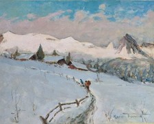 Mario Fumia ( Torino 1931-2013) "Il Monte Rosa visto da Lignod". Valle d'Aosta.