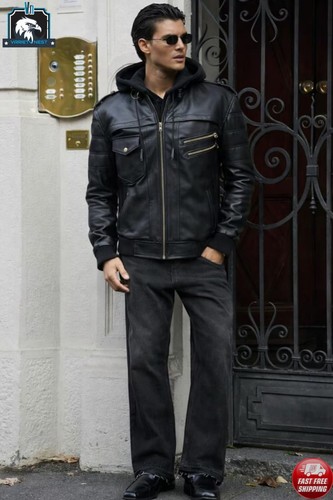 Giacca pelle nera uomo con