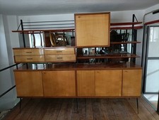 Modernariato -  Libreria Mobile Sala Svedese - Vetro Bianco E Colorat