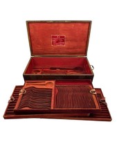 Cofanetto Scatola Porta Posate Antica in Legno Astuccio Vintage Angoli in Ottone