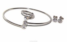argento 925 orecchini bracciale anello contrariè zirconi naturali bianco crystal