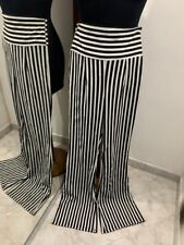 Pantalone a gamba larga righe bianche e nere elasticizzato a vita alta vintage