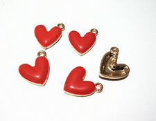4pz ciondoli charms cuore in metallo smaltato 16x15mm colore rosso, oro bijoux