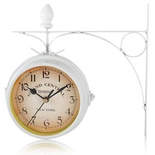 Orologio Parete Stazione Ferroviaria in Ferro Bianco Bifaccia, Orologio (M3k)