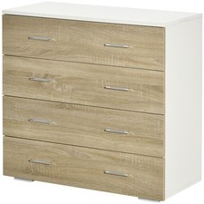HOMCOM Cassettiera Moderna a 4 Cassetti in Legno 76x35x72 cm Bianco e Rovere