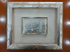 QUADRO PAESAGGIO IN LEGNO E ARGENTO 925 NUOVO(CON AUTENTIFICAZIONE 34X29)