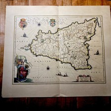 SICILIA REGNUM  Willem Johannes BLAEU 1640. Amsterdam. Carta Geografica del 1958