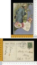 V0996] VALENTINE SAN VALENTINO - UOMO VITTORIANO CON VENTAGLIO ROSA CANINA 1912