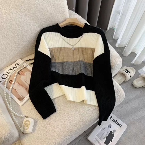 Maglione nero righe morbido - righe, in