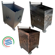 CARRELLO PORTA LEGNA PORTA PELLET FERRO BATTUTO PER PELLET O LEGNA 42x38x62h cm