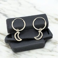 Cerchietti da lobo canna tubolare con pendente Luna Argento Sterling 925