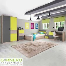 Cameretta completa bambini moderno design letto scrivania COOPER rovere verde