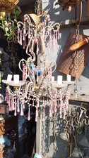 Antico Lampadario Con Cristalli Rosà Confetto !!!