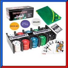 Set Poker Texas Hold'em 200 Fiches Chips + Panno Tovaglia da Gioco Carte Dealer