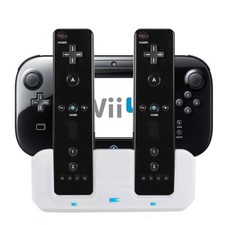 Per Wii e Wii U Telecomando Gamepad Doppio Caricatore Docking Station con Batterie + Cavo