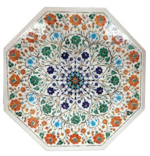 Tavolo Da Caffè Centro Inlay In Marmo Bianco Fatti A Mano 24"