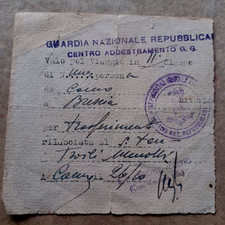 DOCUMENTO GUARDIA NAZIONALE REPUBBLICANA CENTRO ADDESTRAMENTO GG DI ROMA