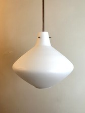 LAMPADA SOSPENSIONE VETRO OPALINO INCAMICIATO E OTTONE  ANNI 60 VINTAGE EPOCA