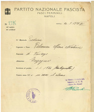 PARTITO FASCISTA FASCI FEMMINILI NAPOLI TERZIGNO ISCRIZIONE 1937