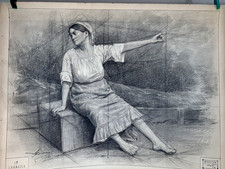 Ecole Francese Grande Antico Disegno Firmato Simon Datato 1906 61x39 CM C683